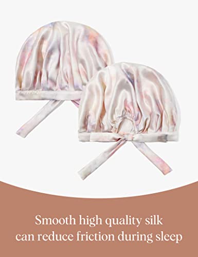 LilySilk 100% Mulberry Silk Bonnet, Silk Night Sleep Cap Adjustable Hair Wrap for Sleeping, Pink Purple Water