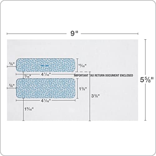 Adams W2 Envelopes, For Standard IRS W2 Forms, Gummed Double Window Security Envelopes, 5-5/8"x 9", 50 per Pack (TXA2219LR), White
