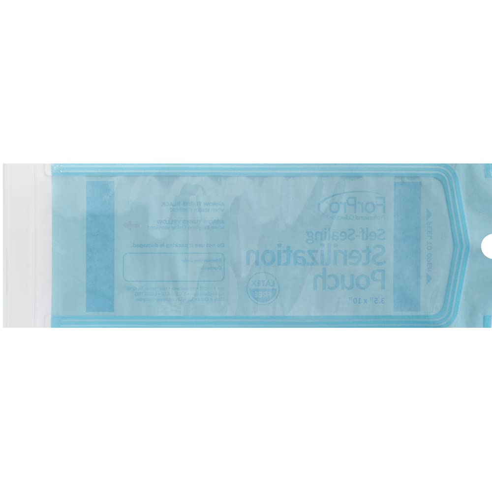 ForPro Professional Collection Self-Sealing Sterilization Pouches, Latex-Free, Color Changing Indicator, 3.5" W x 10" L, 200-Count