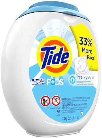Tide PODS Free and Gentle, Laundry Detergent Soap PODS, HE, 96 Count - Unscented and Hypoallergenic for Sensitive Skin, Free and Clear of Dyes and Perfumes