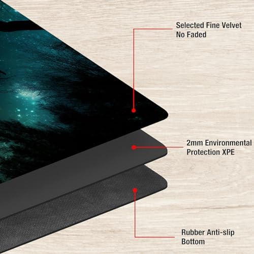 for MTG Playmat TCG Board Game Mat Plus 50 Pcs Card Sleeves, 24 x 14 Table Mats Night Sky Forest Game Mousepad with Soft Surface Non-Slip Base for MTG Trading Card Game Playmats