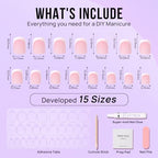 BTArtbox Press On Nails Short - Square French Tip Press On Nails, Fake Nail with Nail Glue, Natural Reusable Stick On Nails in 15 Sizes - 30 Fake Nails Kit