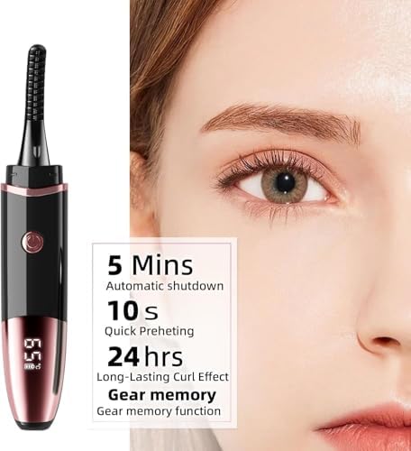Heated Eyelash Curlers - Fast Heat up Within 10s - 24 Hours Long Lasting - Rechargeable Electric Eyelash Curler with Type-C, with 4 Heating Modes Anti-Burn Mini Lash Curler with LED Display-Black