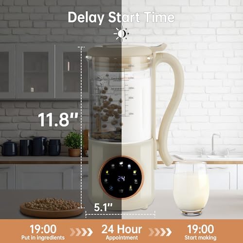 8-in-1 Automatic Soy Milk Maker with Self-Cleaning, 1400ml Large Capacity for Almond, Coconut, Oat Milk, Nut Milk, Juice, 16 Stainless Blades, 24H Delay Timer
