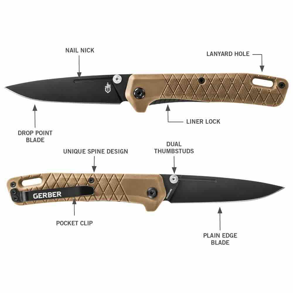Gerber Gear Zilch Pocket Knife - 3.1" Plain Edge Blade Folding Knife - EDC Gear and Equipment - Coyote Brown