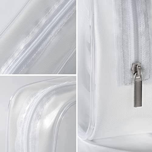 5 Pack Clear Plastic Zippered Toiletry Carry Pouch TSA Approved Toiletry Bag Portable Cosmetic Makeup Bag for Vacation, Bathroom and Organizing (White, Mixed Size)