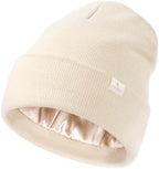 YANIBEST Womens Satin Lined Knit Beanie Hat Acrylic Winter Hats for Women Men Silk Lining Soft Slouchy Warm Cuffed Beanie Hat