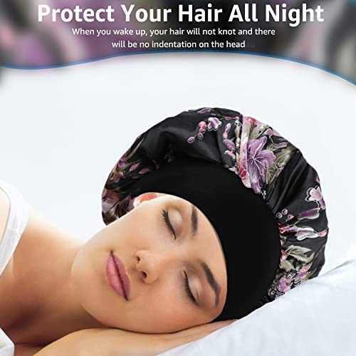 Satin Bonnet Silk Bonnet Hair Bonnet for Sleeping- 6 Pack Bonnets for Black Women with Wide Elastic Band for Curly Hair