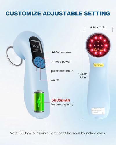 LLLT Cold Laser Therapy Device with Protective Magnetic Cover, 5*808nm & 10*650nm Human/Vet Handheld Infrared Red Light Therapy, Pet Dogs Treatment Device for Muscle Pain Relief & Improve Healing