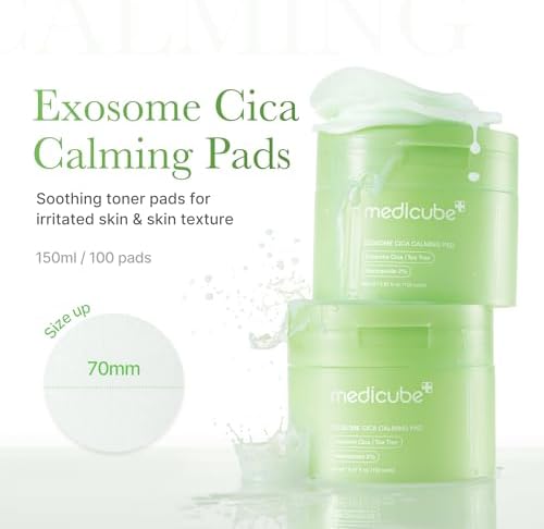 medicube Exosome CICA Tea Tree Calming Toner Pads for Sensitive Skin with Centella Asiatica Help Reduce Redness & breakouts. Low-irritating & Hydrating Daily Care, Korean Skincare, Vegan (100 Pads)