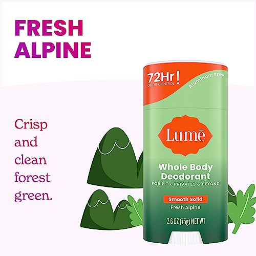 Lume Whole Body Deodorant - Invisible Cream Tube Mini and Solid Stick - 72 Hour Odor Control - Aluminum Free, Baking Soda Free, Skin Safe - 0.5 Oz Mini Tube + 2.6 Oz Solid Stick (Fresh Alpine)
