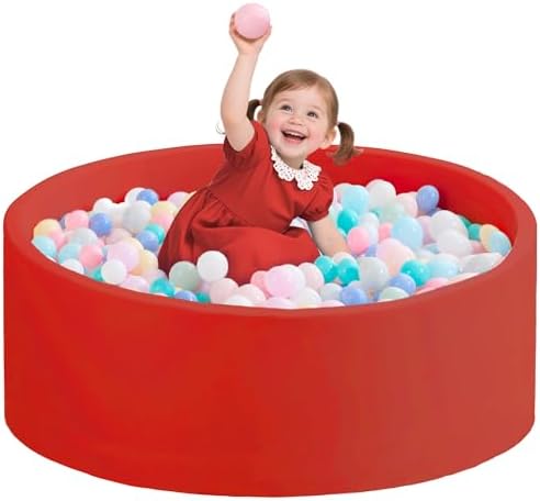 Ball Pit for Toddlers 35.43''x11.81 Baby Ball Pits Soft Memory Foam Ball Pits Round Kids Ball Pools Indoor Kids Play Ball Pool Ideal Gift for Girls and Boys (Red, NO Balls)