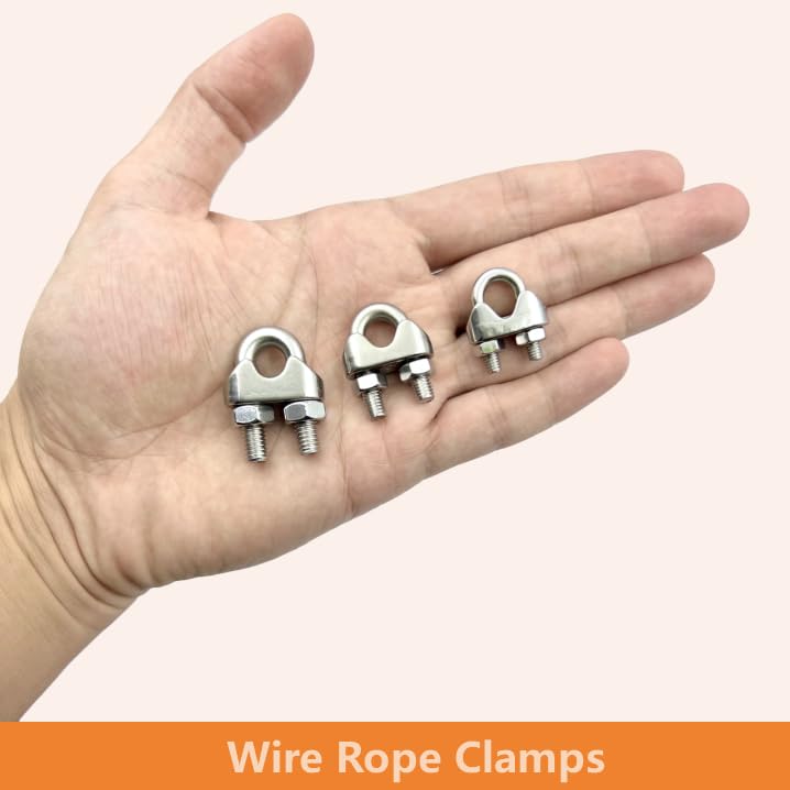 Lyrlidr 8 Pcs M8 Cable Clamps,Wire Rope Clamp,4 Pcs 5/16" Thimble