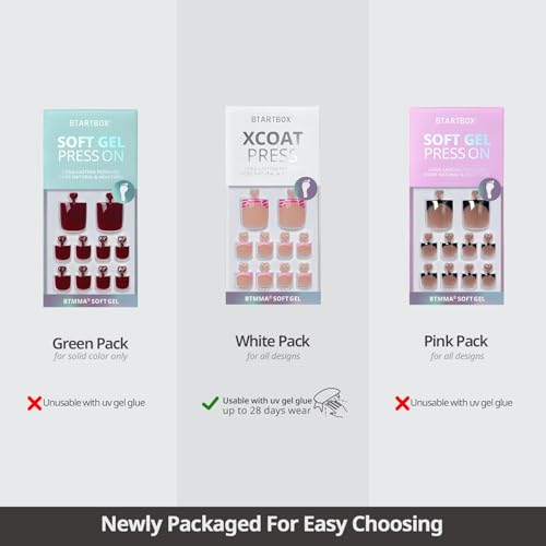 BTArtbox Press On Toenails - Real Square Pearl Chrome Toe Nail Press Ons with Glue for Women, Opaque Fake Toe Nail Tips in 15 Sizes - 30 Toenails Kit, Silky Shine