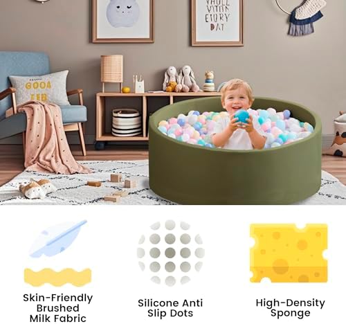Ball Pit for Toddlers 35.43''x11.81 Baby Ball Pits Soft Memory Foam Ball Pit Round Kids Ball Pit Indoor Game Kids Play Ball Pool Ideal Gift for Girls and Boys (Sage Green, NO Balls)