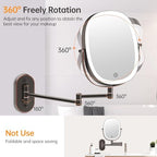 Rechargeable Wall Mounted Lighted Makeup Mirror, 8 Inch Double Sided LED Vanity Mirror 1X/7X Magnification,3 Color Lights Touch Dimmable Oval Frame 360°Swivel Magnifying Bathroom Mirror Antique Bronze