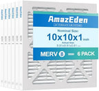 10x10x1 AC Air Filter MERV 8 (6-Pack) MPR 600 FPR 5 HVAC Furnace Pleated Filters Dust Defense Air Filters Replacement (Exact Dimensions: 9.81x9.81x0.81 Inches)