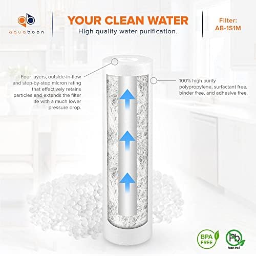 Aquaboon 1 Micron Whole House Sediment Filter 10 x 2.5 for RO & Well Water Filters Replacement Cartridges Compatible with AP110, WHKF-GD05, 25 Pack