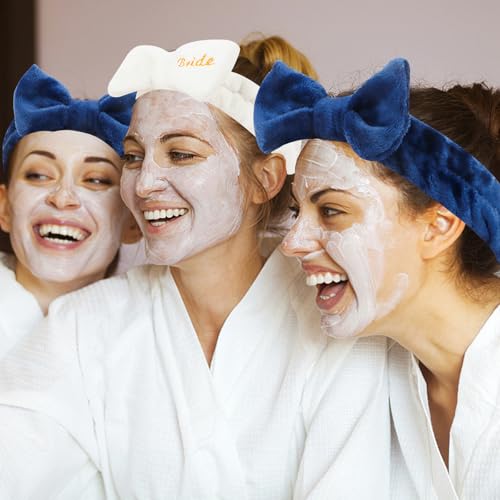 Semato Bachelorette Party Favor Set Bride Spa Headband Bride Headband and Bridesmaid Headband Skincare Headbands for Women Cute Bow Head Bands Party Supplies (1 bride+ 7 navy blue)