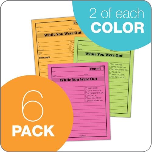 Adams While You Were Out Pads, 4.25 x 5.25 Inches, Assorted Neon Colors, 50 Sheets/Pad (6-Pack) (9711NEON)