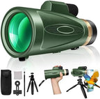 Monocular Telescope 80x100 HD Monoculars for Adults with Tripod & Phone Adapter Monoculars for Bird Watching Stargazing Camping Hiking Hunting Wildlife Travel-Green