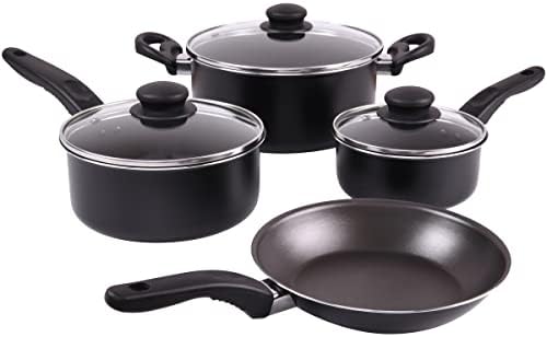 Deahun Mainstays 7 Piece Non-Stick Cookware Set Aluminium Mint, Dishwasher Safe (Black)