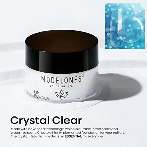 Modelones Dip Powder Clear Color, Nail Dipping Powder French Nail Art, 28+ Long-Lasting Build Powder Pro System Salon DIY at Home No Needed Lamp Cured