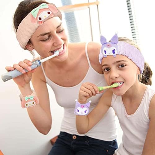 Kawaii Spa Headband and Wristband Set for Face Washing, Cute Soft Skincare Headbands for Women Girls, Fluffy Makeup Headband for Washing Face, Bath, Shower, Beauty