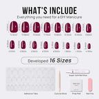 BTArtbox Press On Nails Short - Press on Nails Red Short Oval Nails Fall Fake Nail with Nail Glue, Fit Perfectly, Reusable Glue On Nails in 16 Sizes, Grape