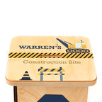 Wooden Piggy Bank for Kids and Adults, Personalized Gift Handmade in USA by BloomOwl, Custom Piggy Bank, Personalized Banks for Kids, Gifts for Baby Boys and Girls (Construction- Navy)