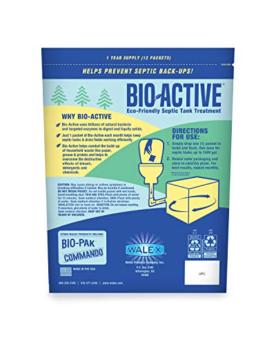 Walex Bio-Active Home Septic Tank Treatment - Strong Digestive Power with Beneficial Bacteria & Enzymes for Liquefying Solids & Breaking Down Waste, Odor Neutralizer -1 Year Supply, 12 Packets