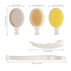 LFJ 3 in 1 Bath Sponge Brush Set for Shower, 19" Long Handled Shower Brush, Shower Sponge and Pumice Gentle Exfoliation and Improved Skin Health, Suitable for Men and Women (White with Soft Brush)