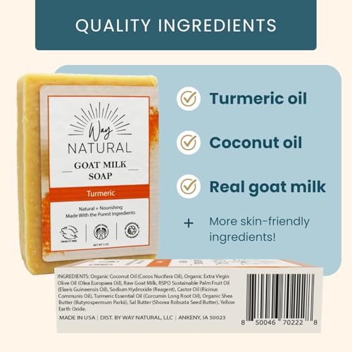 Turmeric Soap Bar (3 Pack) - Goat Milk Soap Bar, Natural Soap for Men & Women - Handmade Bar Soap w/Real Milk - Premium, No Dyes - (Large, 5oz)