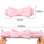 Semato 8 Pcs Pink Spa Headband for Washing Face and Makeup Bridesmaid Proposal Gifts for Women Coral Fleece Skincare Headbands Elastic Bow Head