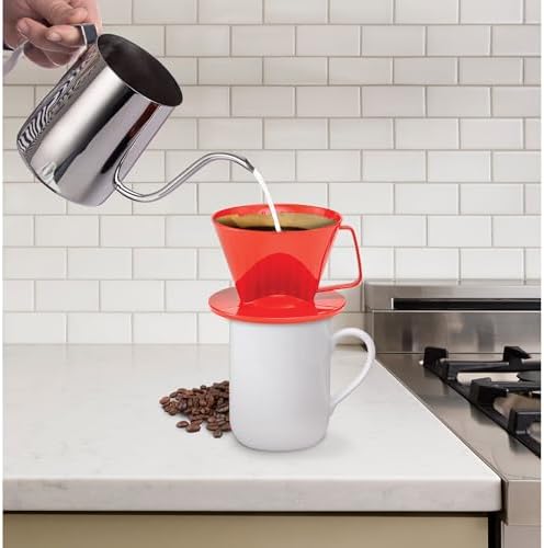 Fino Pour-Over Coffee Brewing Filter Cone, Number 1-Size, Red, Brews 1 to 2-Servings