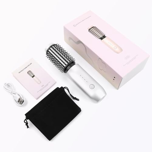 Cordless Curling Iron Brush, 2024 New Portable Travel Curling Iron Mini Brush for Women, 7000Mah USB Rechargeable Curling Wand Brush with Negative Ion, White