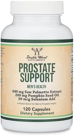 Prostate Support Supplement for Men's Health (120 Capsules) One Serving per Day for 30 Days Supports Prostate Function and Urinary Control (Saw Palmetto, Pumpkin Seed Oil, Selenium) by Double Wood