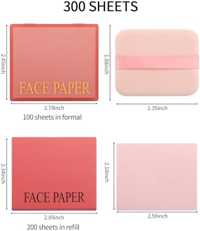 Erinde Oil Blotting Sheets for Face with Mirror and Puff, 300 Sheets Oil Blotting Paper for Oily Skin, Face Oil Absorbing Sheets, Natural Oil Control Film, Absorb Excess Oil, Makeup Friendly