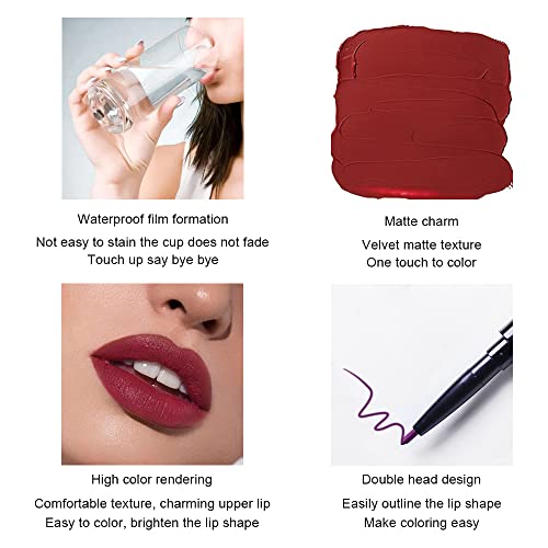 evpct 6Pcs Dark Red Mauve Purple Plum Matte Lip Stain Lip Liner and Lipstick Set Long Lasting Waterproof labiales matte mate larga duracion listip 24 hours a prueba de agua mate 24 horas originales
