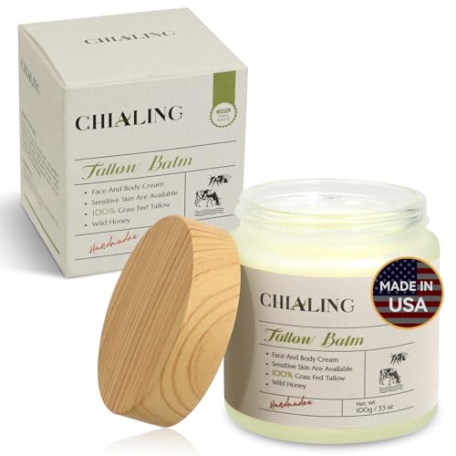 Handmade Beef Tallow For Skin, Tallow Face Moisturizer, 100% Grass Fed Beef Tallow And Honey Balm - Made in USA - Whipped Beef Tallow Body Lotion Skin Care for Eczema, Dry, Itchy, Sensitive Skin - 3.5 Oz