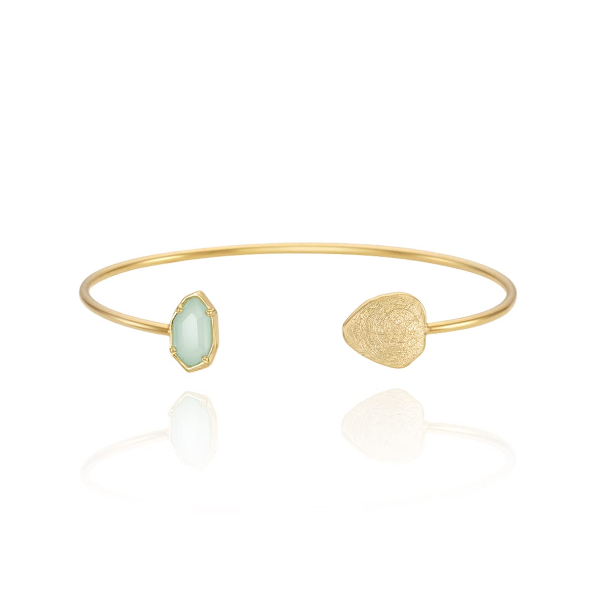 OZEL – Women’s Gold Cuff Bracelets – 18K Gold Plated Textured Bangles with Multi-Color Crystal & Rhinestone Accents – Layered Stacking Jewelry (Green Opal, Free)