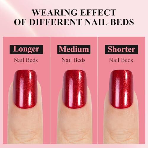 Press on Nails Short, Jofay Fashion 160Pcs Red Glitter Press On Nails Round, Bright Red Acrylic Fake Nails, Reusable Glue on Nails Stick on Nails for Women, Salon Quality, Valentines Nails, Ruby Red