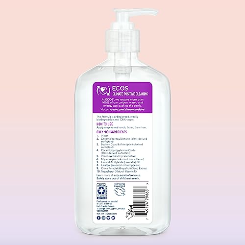 ECOS Hypoallergenic Hand Soap - All Natural pH-Balanced Handwash Soap with Vitamin E - Safe for Sensitive Skin - Lavender - 17 Oz Bottle (6 pack)