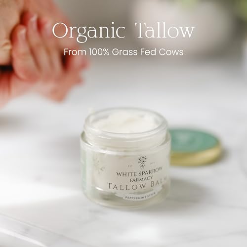 Organic Grass Fed Tallow Balm - (Peppermint) Organic Tallow from Grass Fed Cows & All Organic Ingredients. For Face and Body. (2.0 oz)…