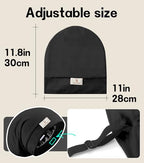 100% Mulberry Silk Bonnet for Sleeping for Curly Hair and Braids, Wrap with Adjustable Strap for Women and Men,Real Silk, Not Satin（1Pc,Black）
