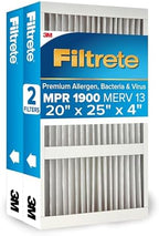 Filtrete 20x25x4 AC Furnace Air Filter, MERV 13, MPR 1900, Premium Allergen, Bacteria & Virus Filter, Electrostatic Air Cleaning Filter, 2-Pack (Actual Size 19.75 x 24.62 x 4.31 in)