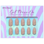BTArtbox Press On Nails Almond - Short Press On Nails with 3D Sculpting Design, Glitter Water Drop Glue On Nails in 16 Sizes, Golden Fizz