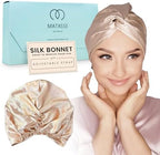 MATASSE Silk Bonnet for Sleeping with and without Adjustable Strap for Curly and Straight Hair - 22 Momme Sleep Cap, Real Mulberry on Both Sides