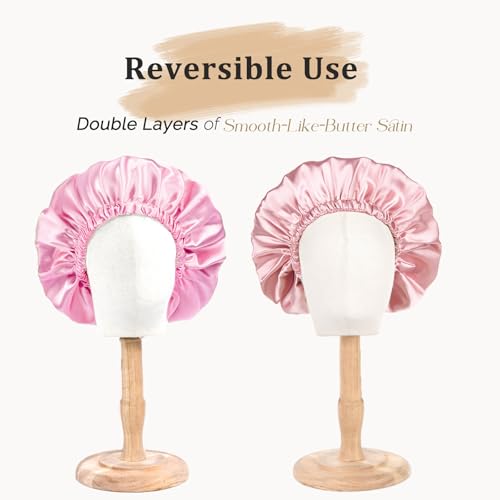 YANIBEST Double Layer Satin Bonnet Silk Bonnet Adjustable Hair Bonnet for Sleeping Hair Bonnets for Women Curly Natural Hair