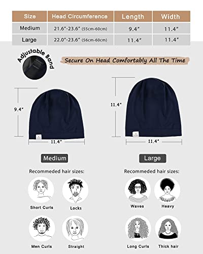 YANIBEST Silk Satin Bonnet Hair Cover Sleep Cap - Navy Blue Adjustable Stay on Silk Lined Slouchy Beanie Hat for Night Sleeping